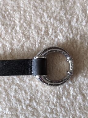 Chico's Black Leather Belt with Silver Ring Buckle